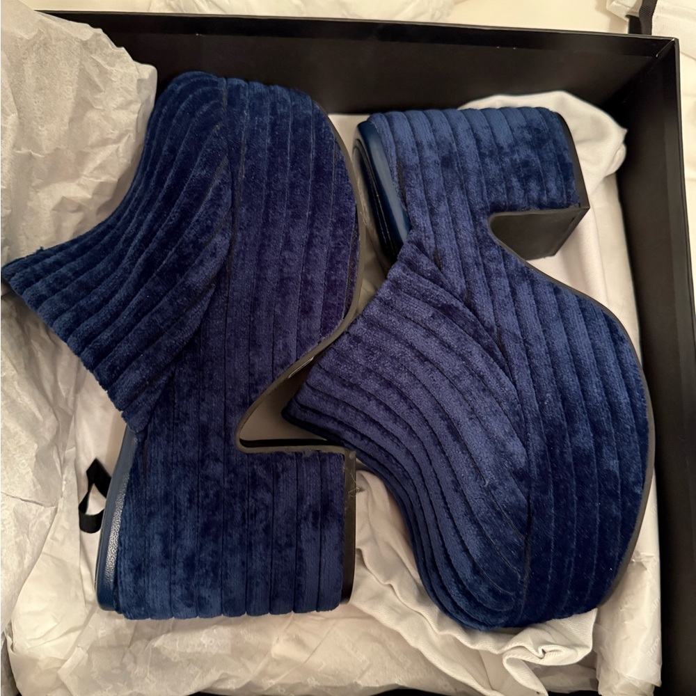 Larroude Miso Platform Clog in Blue Corduroy